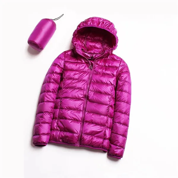 Зимний женский ультра легкий пуховик 90% утиный пух с капюшоном куртки с длинным рукавом теплое пальто парка Женская легкая одежда плюс размер - Цвет: LYSLZY003 purple