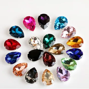 

50pcs 18x25mm water droplets form glass Sew On Rhinestones white K hand - sewn diamond DIY wedding dress diamond jewelry