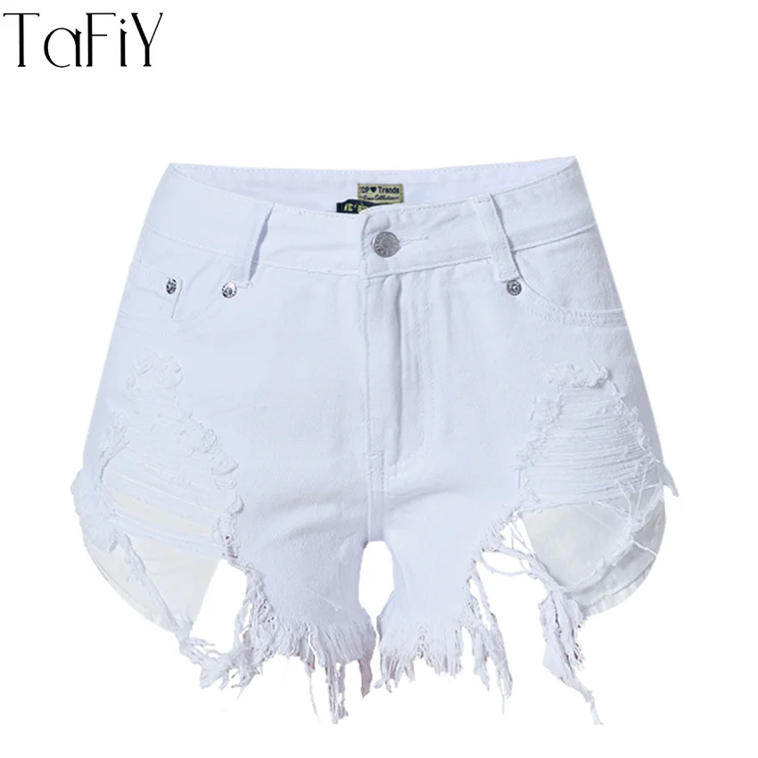 TaFiY женские джинсовые модные белые рваные джинсовые шорты с кисточками ассиметричный, с высокой талией джинсы короткие летние женские рваные джинсовые шорты - Цвет: Белый