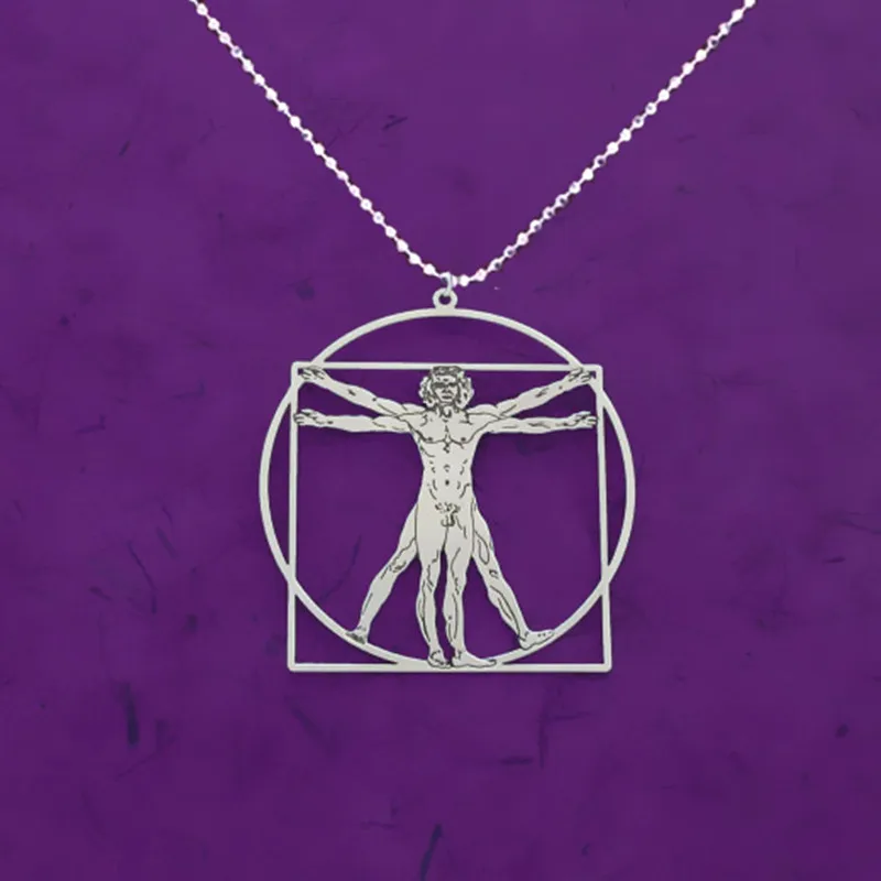 

Drop shipping The Vitruvian Man necklace Da Vinci statement necklace science necklace Silver plated pendant