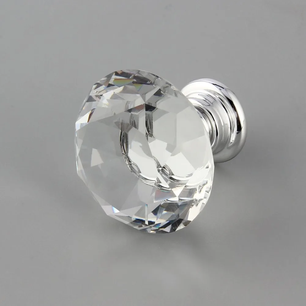 10Pcs 30mm Diamond Shape Crystal Glass Drawer Cabinet Knobs Pull Handles Kitchen Door Wardrobe furniture Handle Hardware