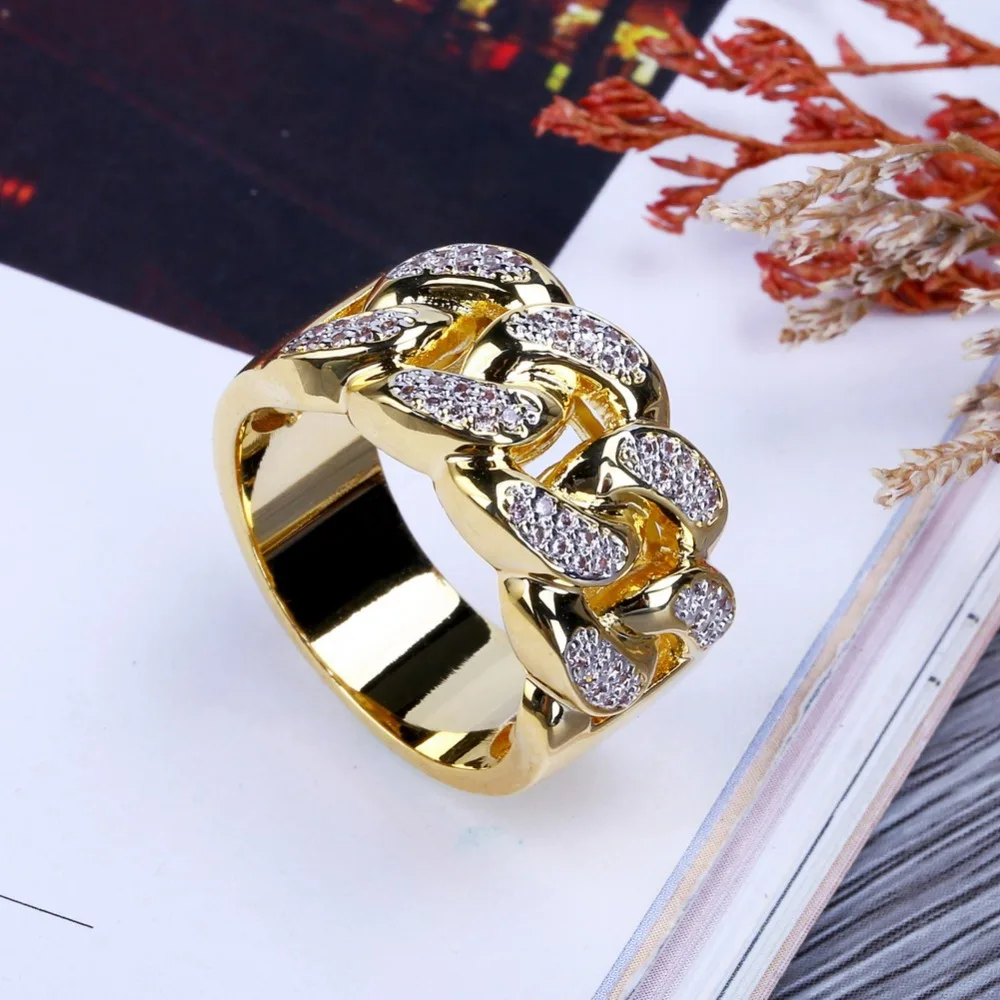 TOPGRILLZ Hip Hop Ring Rock Bling Jewelry All Iced out Micro Pave Cubic Zirconia Cuban Chain Ring for Men.Gift