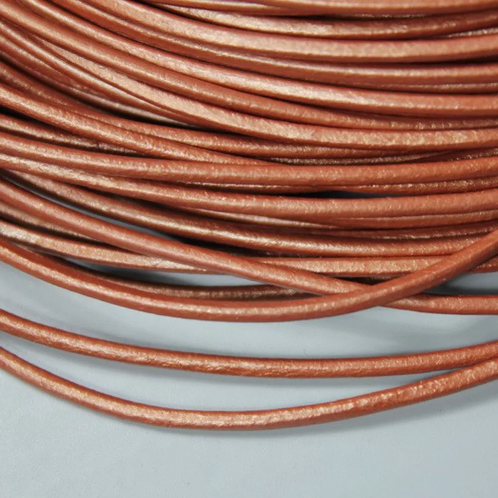 15 Yards 2mm Round Leather Cord Bracelet Necklace Leather Strap Metallic Copper
