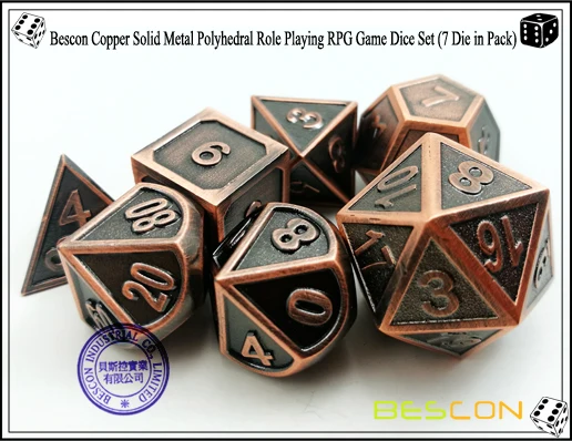 Estilo de Cobre Jogo de Dados Bescon Novo Sólido Metal Polyhedral d & Dice Conjunto 7 Cobre Rpg Role Playing Peças D4-d20 6 Bescon novo estilo de cobre sólido metal