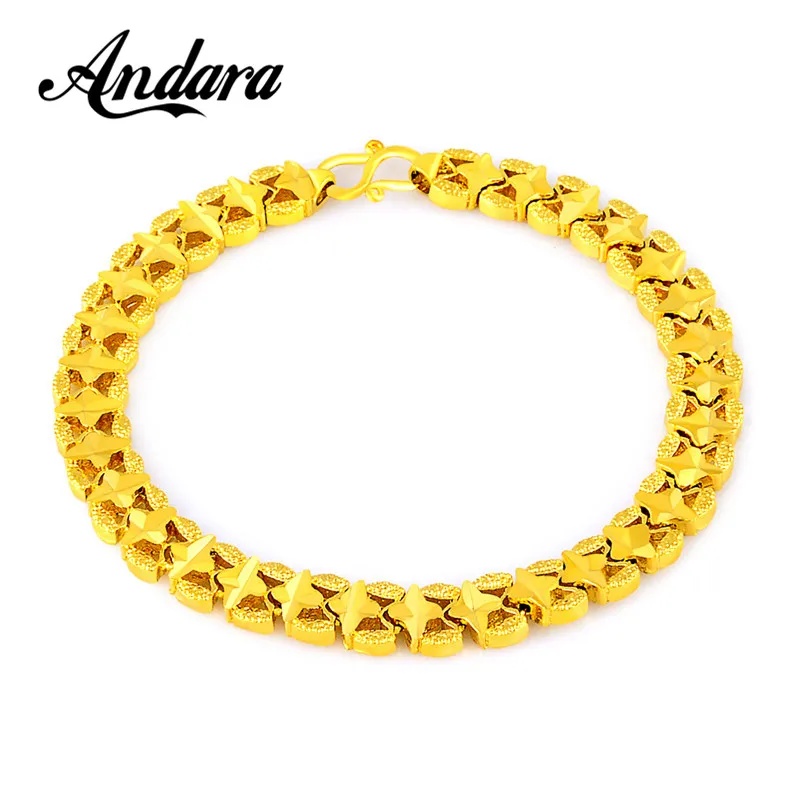 

Vintage Gold Color Stamp Star Chain Link Bracelet Women Brand Jewelry Wholesale, New Gothic Fancy Bracelet Female Gift