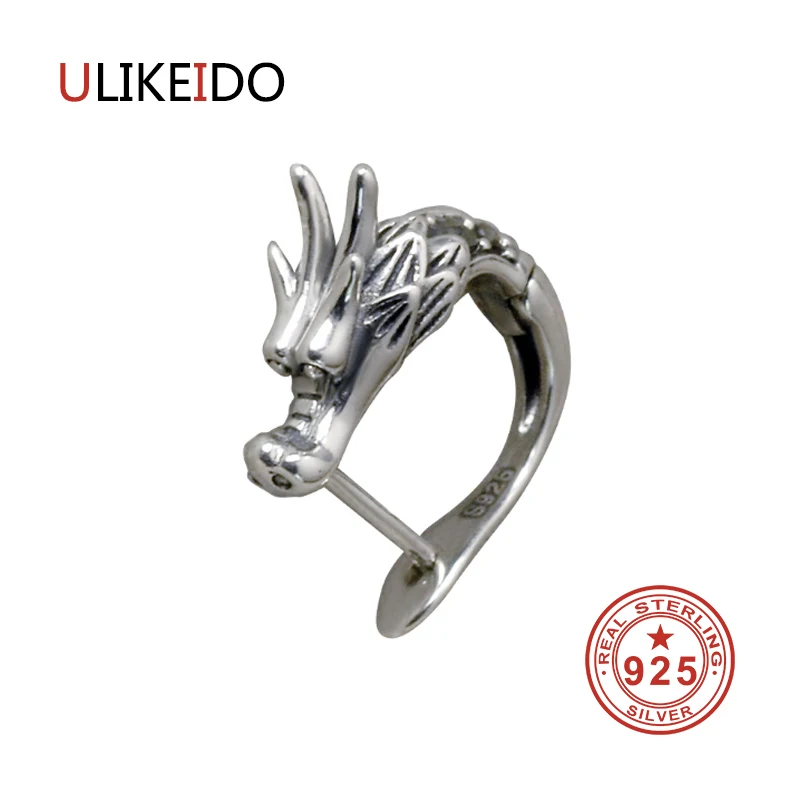 

100% Pure 925 Sterling Silver Dragon Earrings Fashion Punk Jewelry Star Stud Earring For Men And Women Special Gift 1203