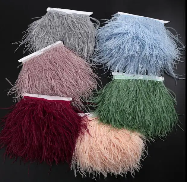

1Meters/Lot!4-6inches Height,1 ply Ostrich Feather Fringe,Ostrich Feather Trim with Black/White Mixed for dress,wedding etc