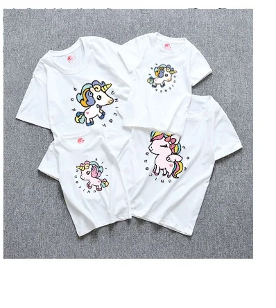 

S110-1 2019 Casual Tshirt Black And White Color Cartoon Horse Printed Tops Size S-XXL 95% Cotton Soft Tshirt Family Clothes