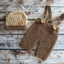 Милая детская шапочка ручной работы, шапочка и штаны/комбинезон, Детский комплект, новорожденный, вязанный крючком, реквизит для фотосессии, хлопок