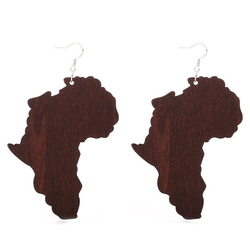 

Qiaohe 1 Pair Good Quality Wood Earrings Africa map African Woman Wooden Brincos Pendant 6x8cm/2.36x3.15'' E292