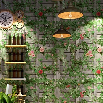 

Vintage Green Boston Ivy Grey Brick Wall Papers Home Decor PVC 3 d Wallpaper for Restaurant Walls papel mural Papel De Parede