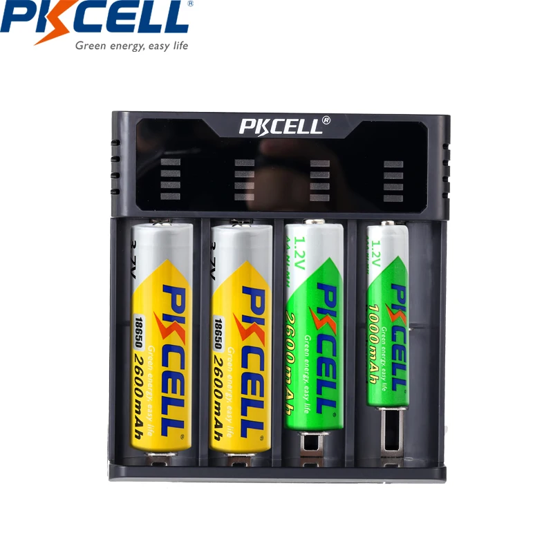 1 шт. батарейки PKCELL зарядное устройство для 18650 14500 26650 AA AAA 1,2 v/3,2 v/3,7 V Ni-MH NI-CD литий-ионный аккумулятор умное зарядное устройство 5V 2A светодиодный USB