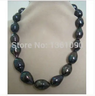 

00638 huge natural tahitian AAA+17mm black bizarre pearl necklace