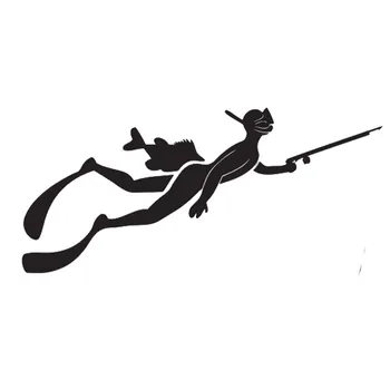 

9.3*19.7CM Fashion Fish Fishing Gun Car Stickers Free Diver Diving Decals Black/Silver C7-0033