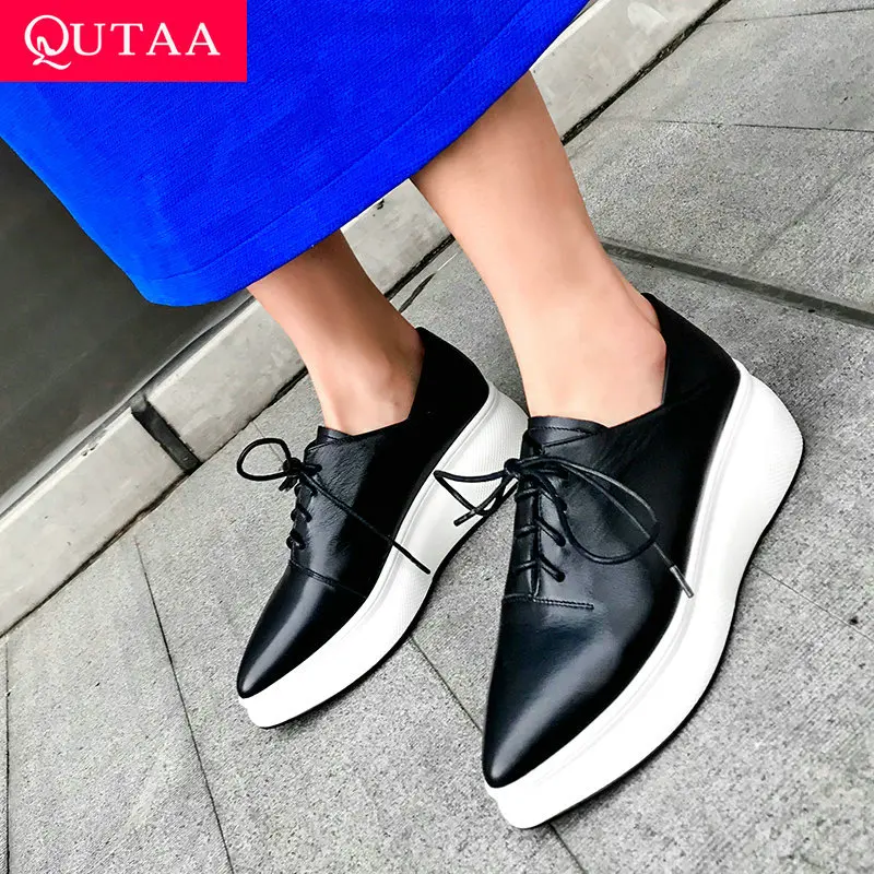 

QUTAA 2019 Lace Up Women Shoes New High Heels Women Pups All Match Pointed Toe Spring/autumn Fashion Casual Ladies Pumps 34-42