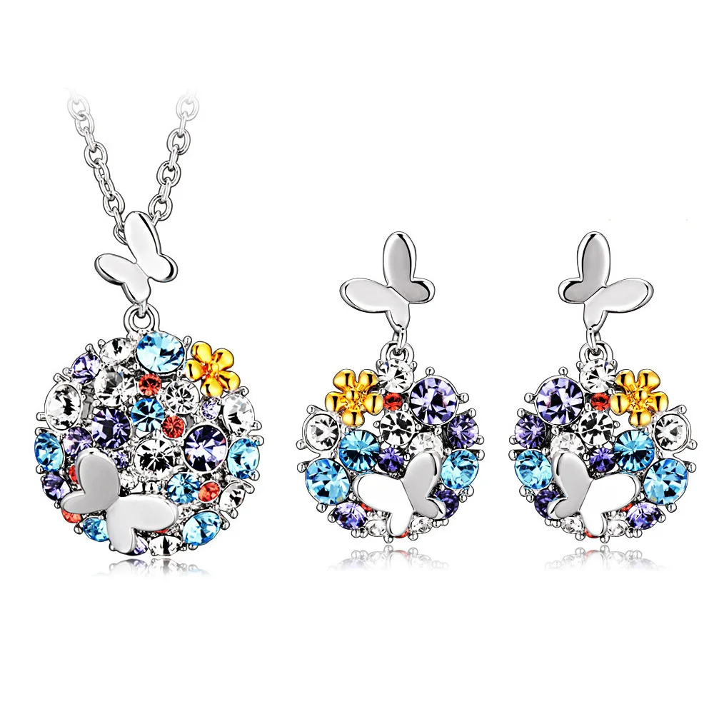 

MOONROCY Rose Gold / Silver Color CZ Crystal Jewelry Sets Bohemia Chokers Necklace and Earring Butterfly Jewelry Wholesale Drop