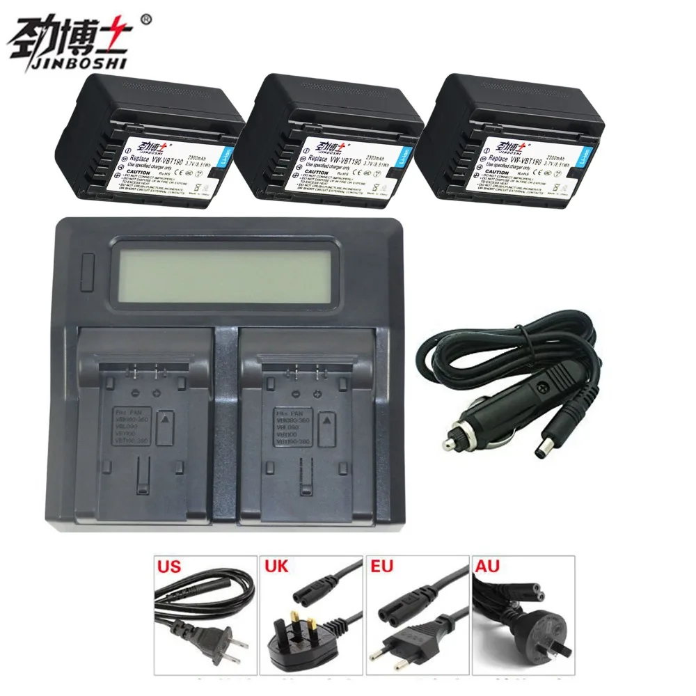 

JINBOSHI 2300mAh VW-VBT190 VBT190 Pack Batteries x3 +Charger for Panasonic HC-V720,HC-V727,HC-V730,HC-V750,HC-V760,HC-V770