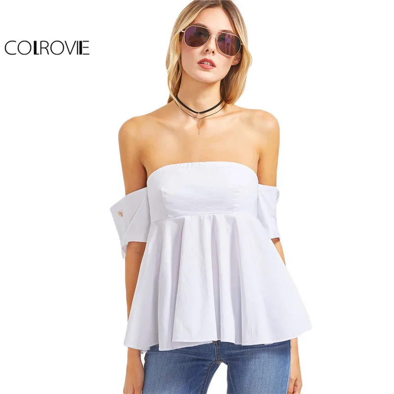Online Buy Wholesale Women Babydoll Tops From China Women Babydoll COLROVIE Off Shoulder Babydoll Blouses Women 2017 White Buttoned Sleeve Sexy Summer Tops New Cute Zip - Online Buy Wholesale Women Babydoll Tops From China Women Babydoll