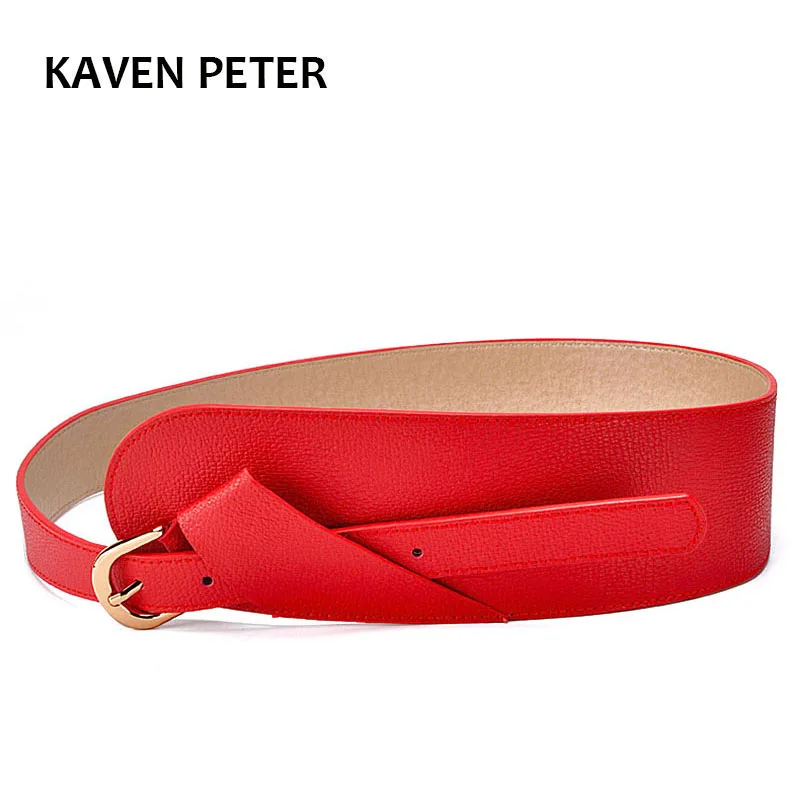

Fashion Lady Belt With Red Color Luxury Female Casual Women Belts Women Dress Apparel Wide Belt With Gold Buckle