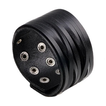 

Multilayer Design Punk Cuff Bangle Fashion Black Brown Rock Personalized Genuine Wide Leather Bracelets Men Jewelry Accessories
