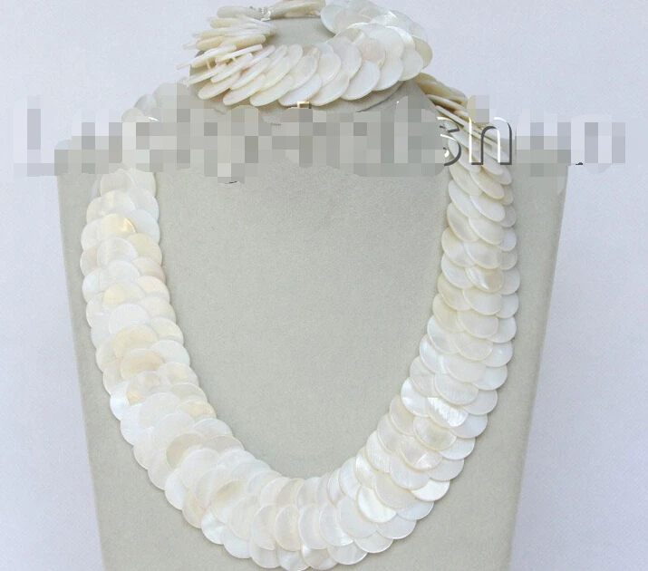 

shippingset 19" 8" 30mm handmade Woven white shell necklace bracelet j10312