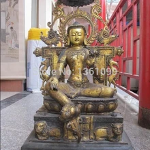 Xd 00654 3" Непал Буддизм Бронзовый gild Зеленая Тара Гуань инь Авалокитешвара Статуя Будды