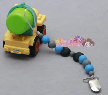 

MIYOCAR MIYOCAR Safe food grade silicone Teether pacifier clip black and blue silicone beads pacifier chain holder dummy clip