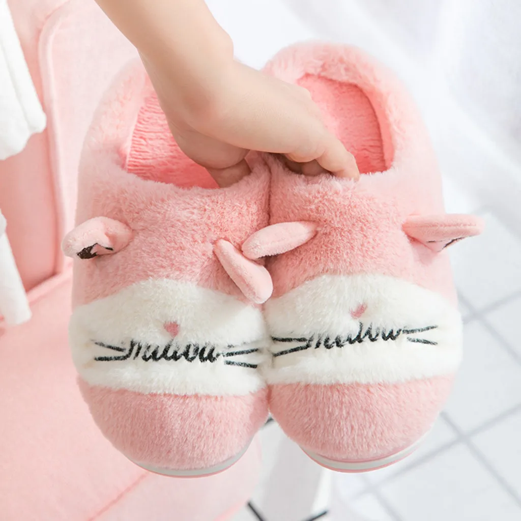 

Perimedes Fur Warm Women's Mens Slippers Couples Cartoon Cat Warm Non-slip Floor Home Slippers Indoor Shoes chaussures femme