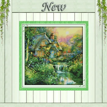 

Country cabin Scenery,11CT printed on canvas DMC 14CT Cross Stitch kit,all to embroidery needlework Sets,house Scenic Home Decor