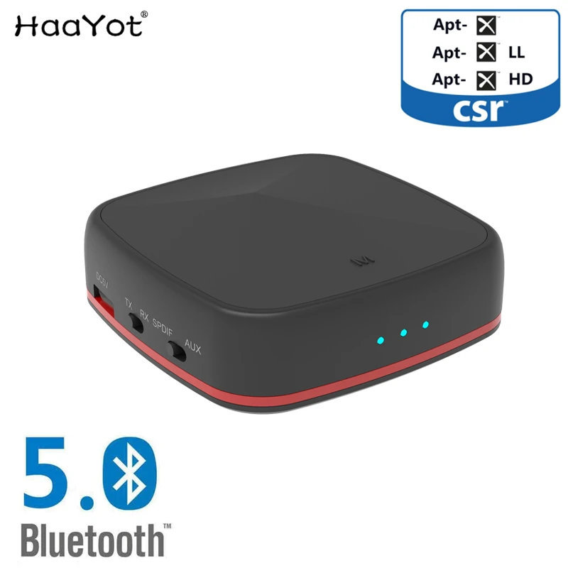 

HAAYOT CSR8675 Bluetooth 5.0 Transmitter Receiver Audio Wireless Adapter Aptx HD Low Latency Optical RCA 3.5mm for TV Headphone