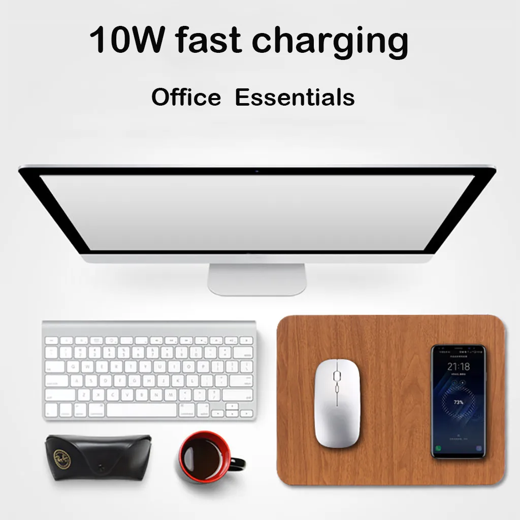 MOSUNX Mouse Pad Gamer Fast Charger 10W Wireless Charging PU+Wooden Mouse/Mice Pad For PC Laptop Game Warcraft 30x22CM L0417 #3