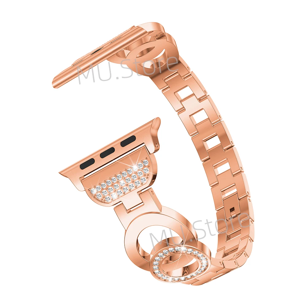 38 мм 42 мм для Apple Watch ремешок из нержавеющей стали для женщин Алмазный двойной круг браслет для ihuchband для женщин девушек женский