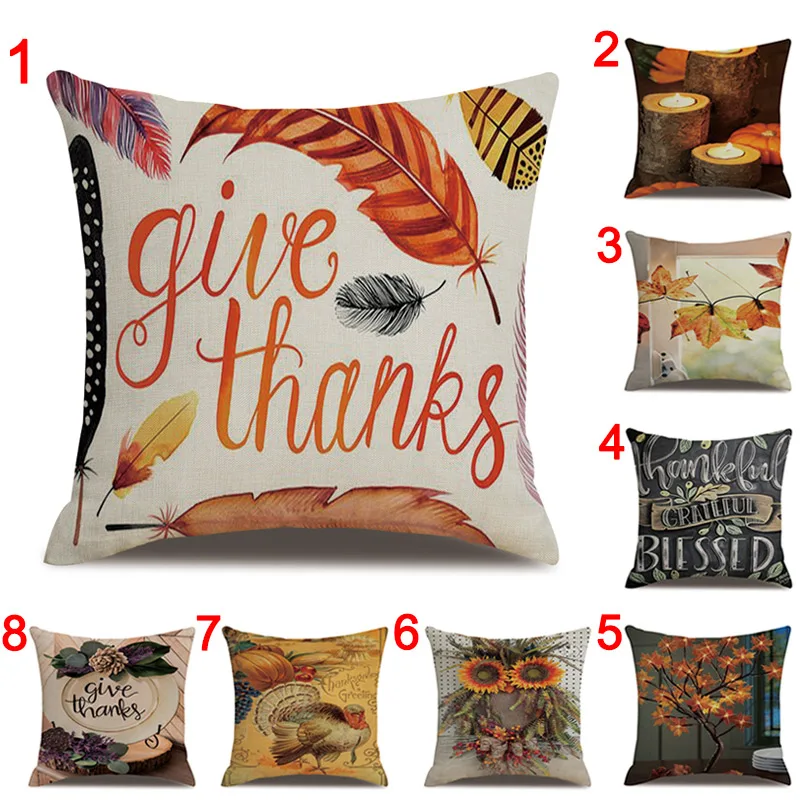 

Happy Fall Thanksgiving Day Soft Linen Pillow Case Cover Bedroom Home XHC88