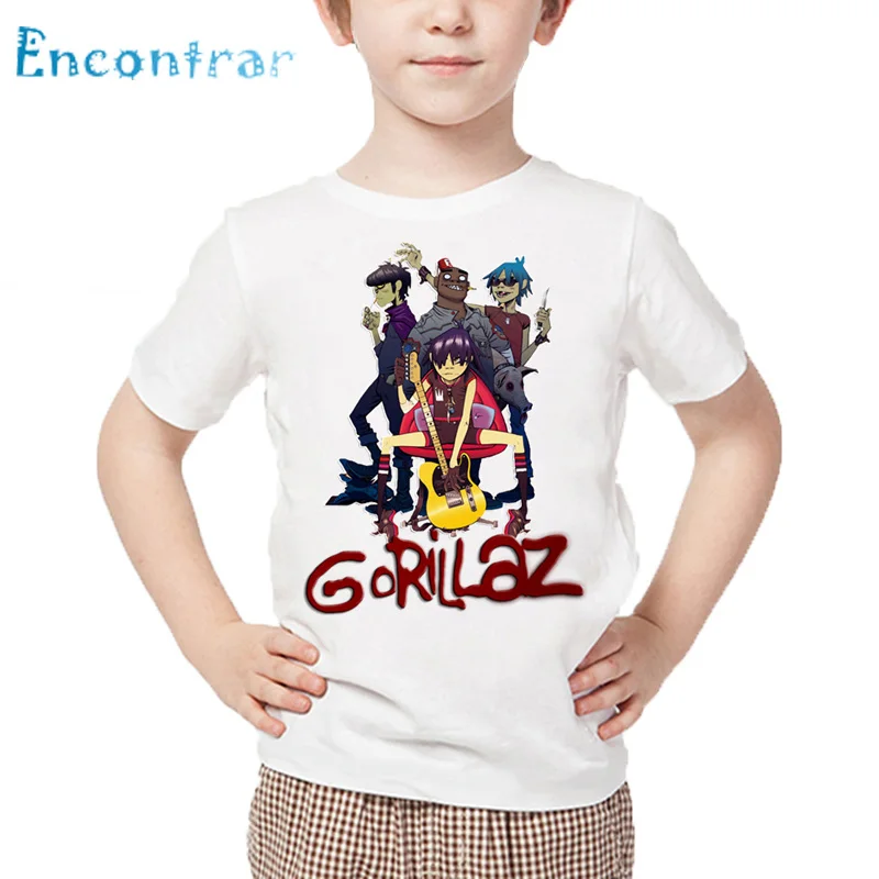 camiseta engraçada ocasional dos meninos das meninas do branco do verão das crianças da cópia do macarronete de chakakan da faixa da rocha de gorillaz das