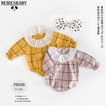 

Ins New design Newborn Baby Girl Rompers Floral Rompers without Headband Sweet Cute Rompers Infant Purple Brand Rompers 6M-2T