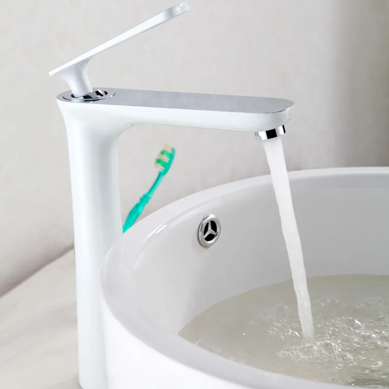 

Tap Mixer Torneira Bathroom Tapware Vanity Vessal Sink Basin Faucet White Faucet With Golden Finish Hot&Cold Water