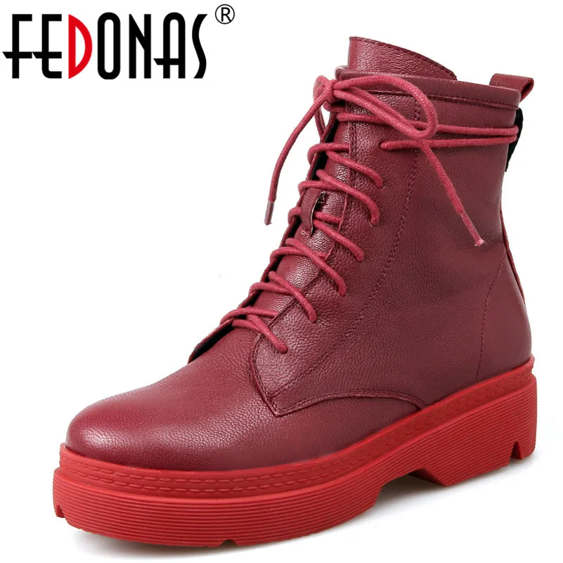 

FEDONAS 1Fashion Women Ankle Boots Autumn Winter Warm Cross-tied Square Heels Shoes Genuine Leather Casual Martin Shoes Woman
