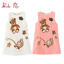 Платье принцессы для девочек Медведь, звезда печати Детские Вечерние платья детское летнее платье без рукавов для детей Костюмы платье для подростков, для детей ясельного возраста, белый цвет