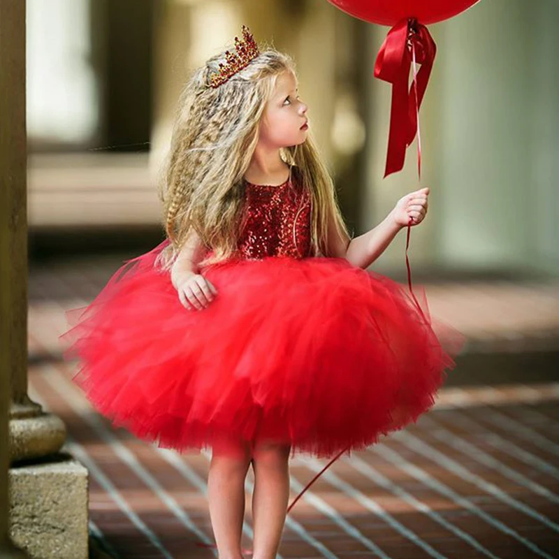 

Princess Kids Baby Fancy Wedding Dress Bling Sequins Dress For Girl Party Frocks Backless Design Tutu Fluffy Children Vestidos