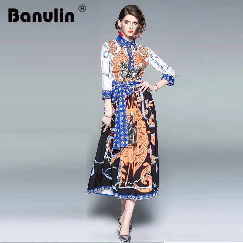 

Banulin Christmas Long Dress Women Winter Runway Vintage Long Sleeve Palace Floral Print Dresses Vestidos Women Party Dresses