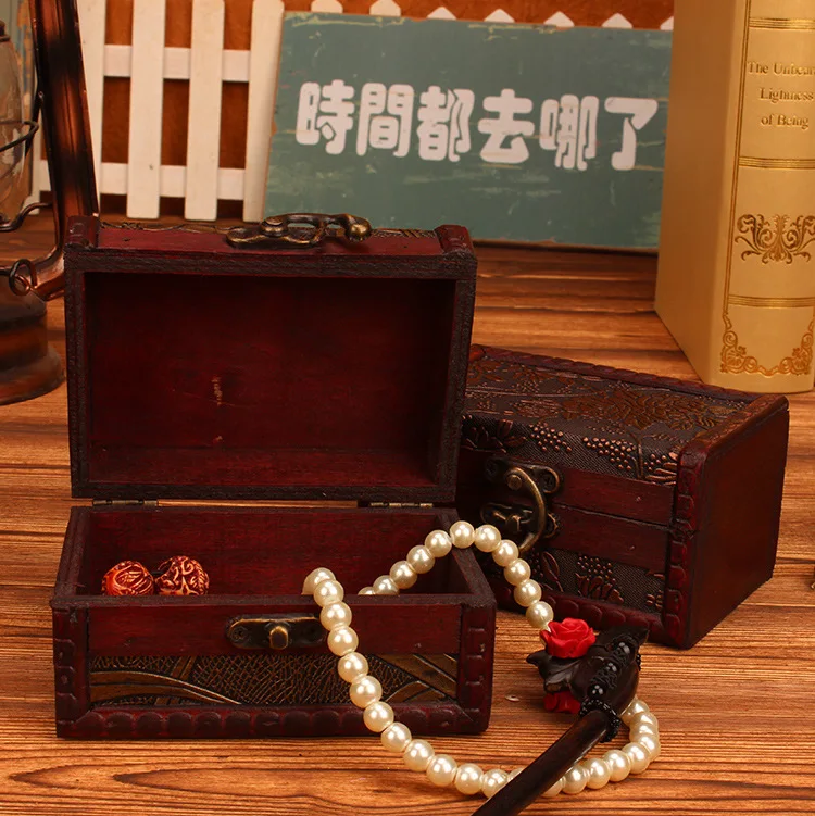 Деревянная коробка, винтажная бижутерия, жемчужное ожерелье, браслет, подарок, маленький ящик Zakka, органайзер для хранения, ручная работа, квадратная коробка с картой