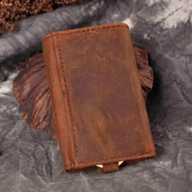 Original Leather Men Fashion Multifunction Coin Wallet Car Remote Case Key Ring Case Holder Chain Designer Key Package Bag 230-L dark brown