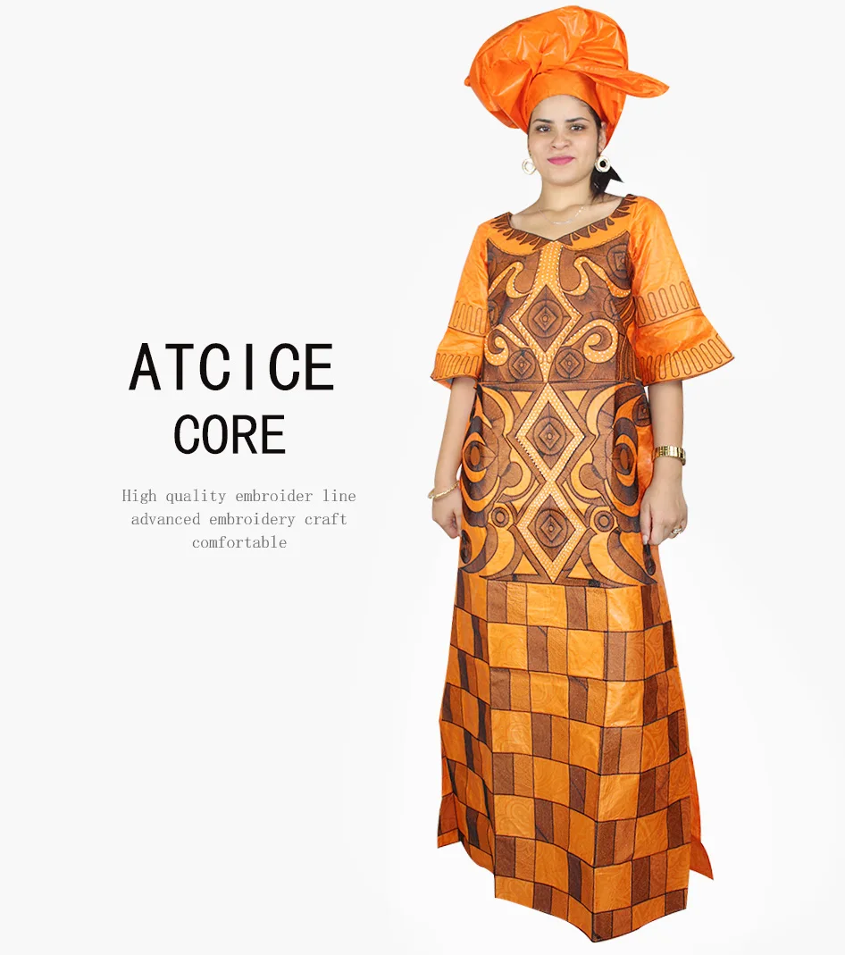 African Dresses For Woman Bazin Riche Computer Emboridery Plus Size Long Dress With Scarf A023 african robe