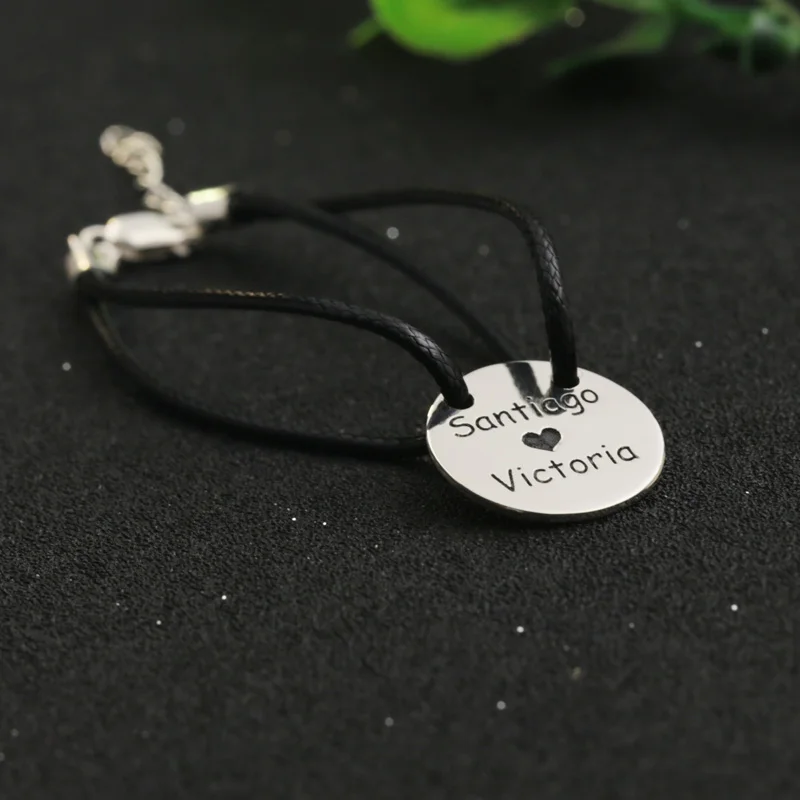 Buy Engraved Name Black Rope Bracelet 2 Name Stamped