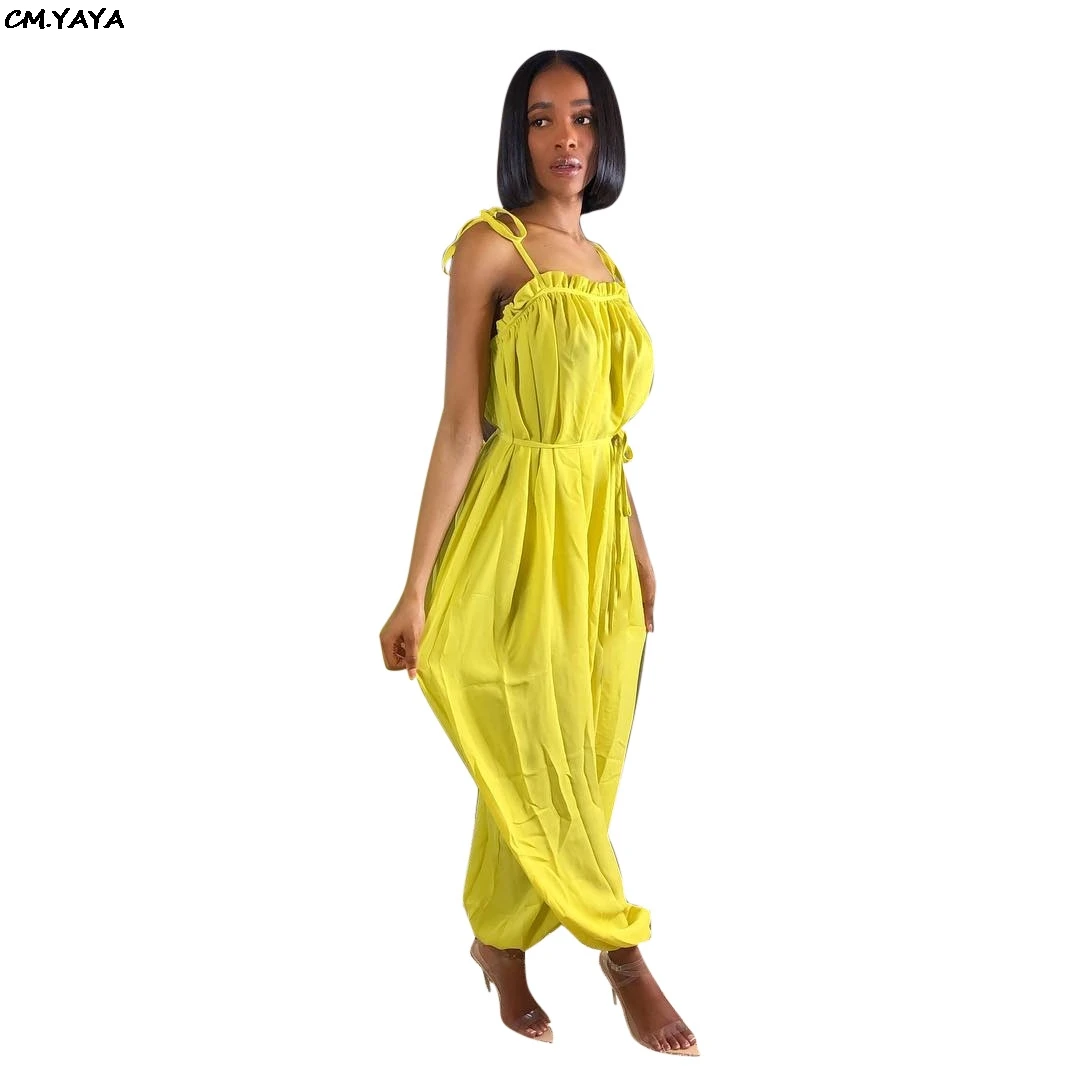 

2019 new women spaghetti strap sleeveless high waist lantern long jumpsuit beach bohemian romper fashion playsuit outfit MH5909