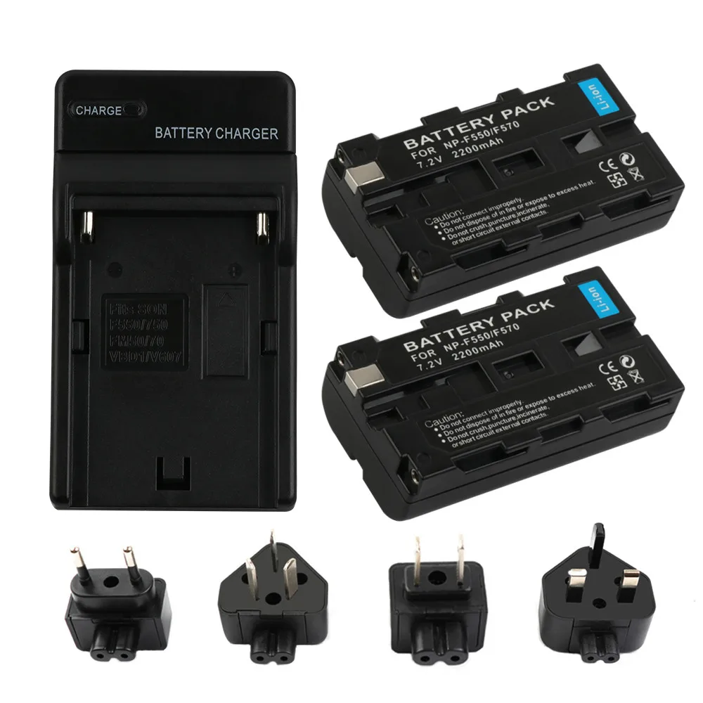 

RP 2 Pcs x NP-F550 / NP-F570 NP F550 NP F570 Full Decoding Battery + Wall Charger for Sony NPF550 NPF570 Digital Camera Battery