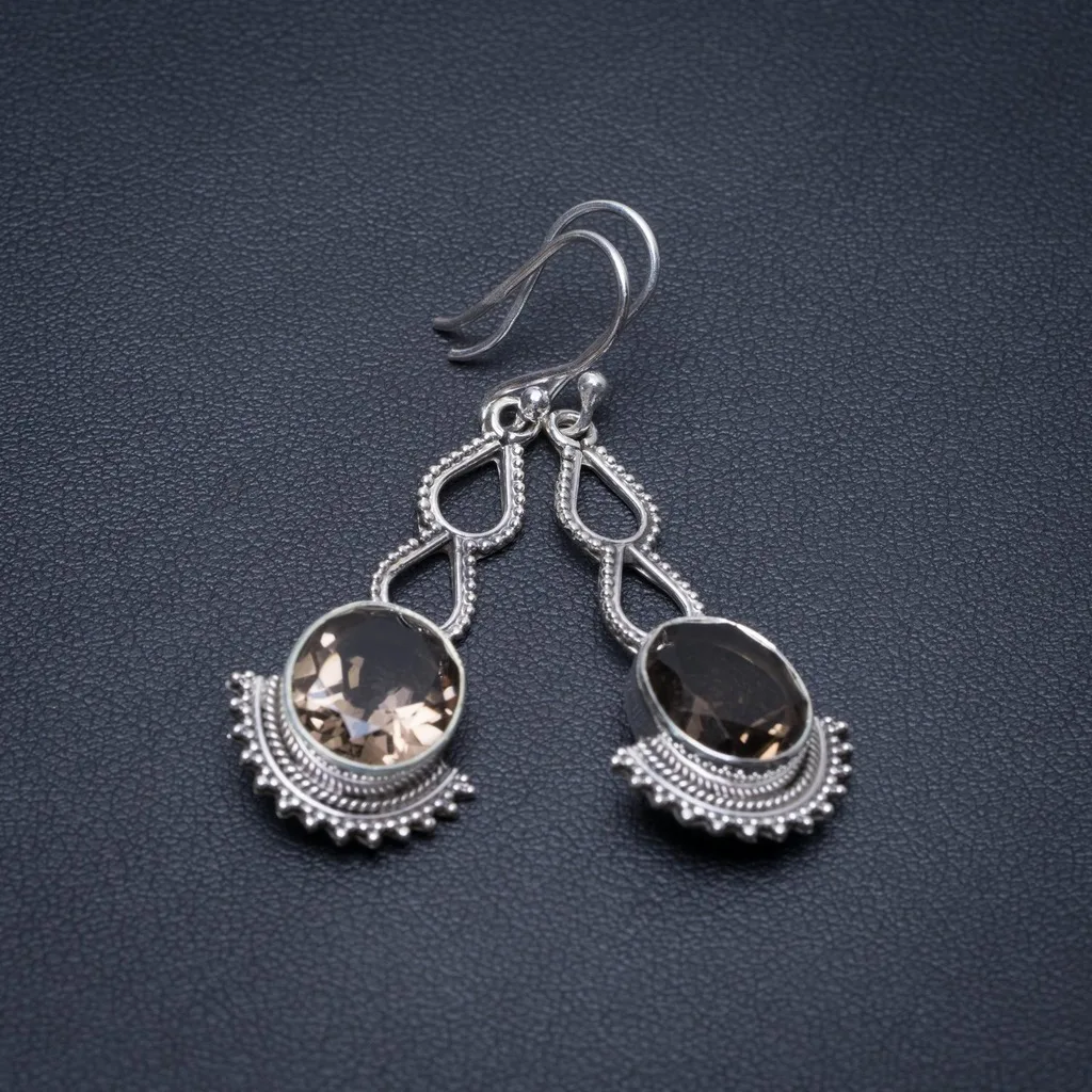 

Natural Smoky Quartz Punk Style 925 Sterling Silver Earrings 2" S1455