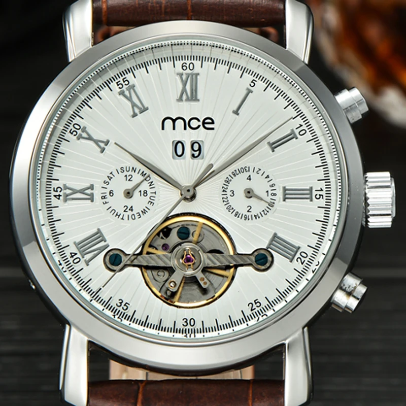 MCE фирменные Для мужчин часы Западной смотреть белый Tourbillon Дата Винтаж