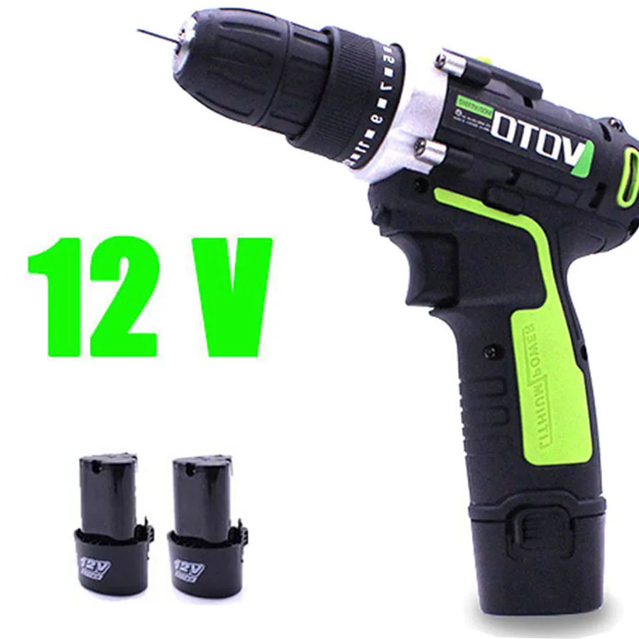 

VOTO 2*Battery Rechargeable Cordless Drill Electric Screwdriver Set Lithium Power Tools Screw Gun Driver 12V Industry Green VT