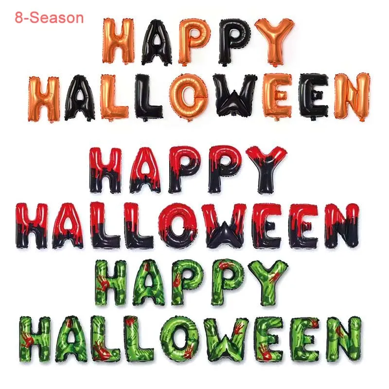 

8-Season 14pcs 16inch Happy Halloween Banners Garland Decor Set Foil Ghost Latex Happy Halloween Balloons